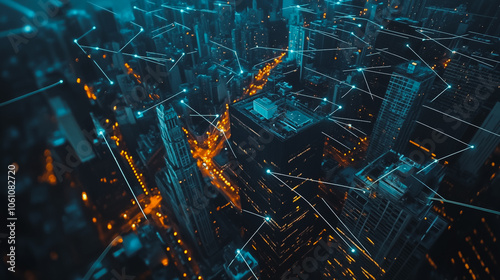 Wallpaper Mural Smart digital city with connection cyber security network reciprocity over the cityscape . future smart wireless digital city and social media networking systems that connects people within the city Torontodigital.ca