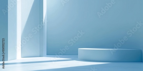 Pastel blue interior with natural light, abstract minimalist background photo