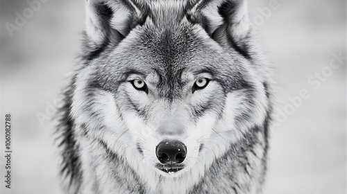 A striking portrait of a solitary wolf with piercing eyes and a rugged coat, captured in a raw and unfiltered manner, illustrating the strength and resilience of the animal photo