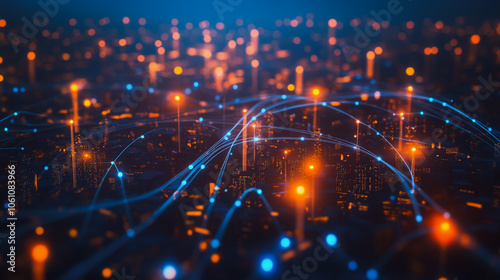 Smart digital city with connection cyber security network reciprocity over the cityscape . future smart wireless digital city and social media networking systems that connects people within the city