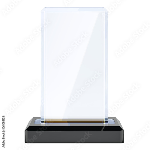 Rectangular shape crystal reward, glass award trophy, mockup. 3D rendering isolated on transparent background
