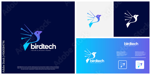 flying bird with wings electric circuit, modern technology structure, vector graphic design.