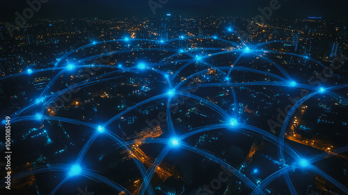 Wallpaper Mural Smart digital city with connection cyber security network reciprocity over the cityscape . future smart wireless digital city and social media networking systems that connects people within the city Torontodigital.ca