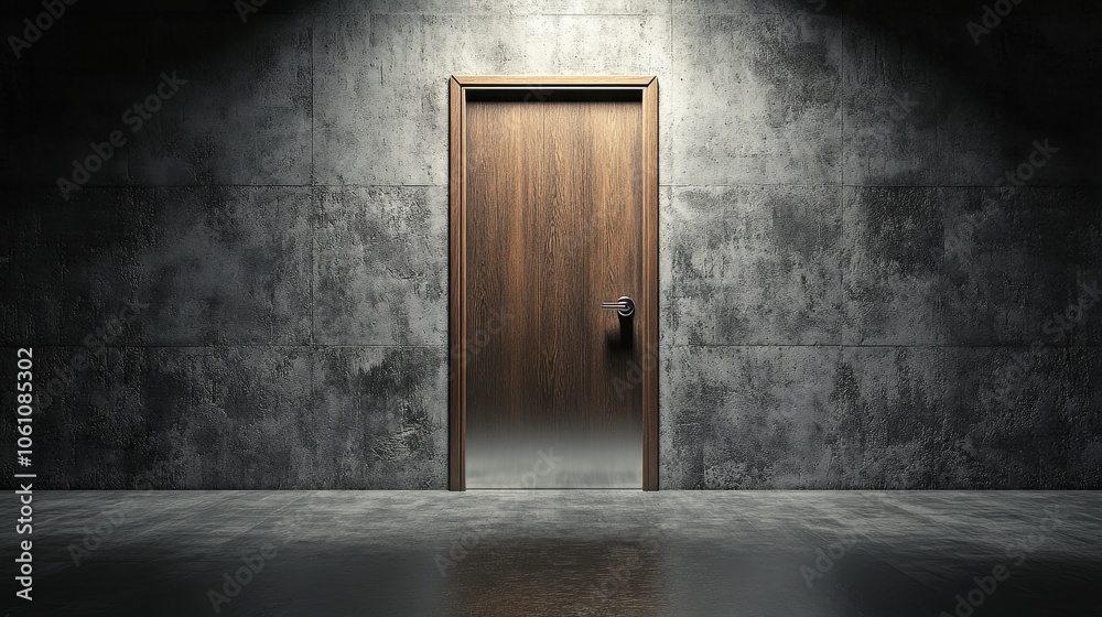 Mysterious Door in Dimly Lit Concrete Hallway Mysterious Door in Dimly Lit Concrete Hallway