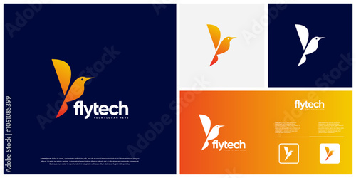 Flying bird logo, with future technology concept, , graphic vector illustration.