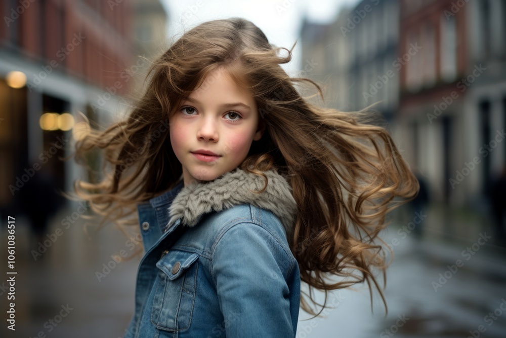 Outdoor portrait of a beautiful little girl with long hair in the city Outdoor portrait of a beautiful little girl with long hair in the city