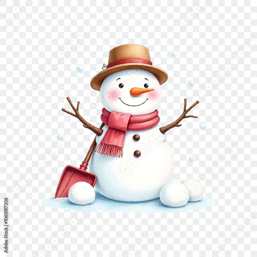 Watercolor winter snowman. Christmas. New Year