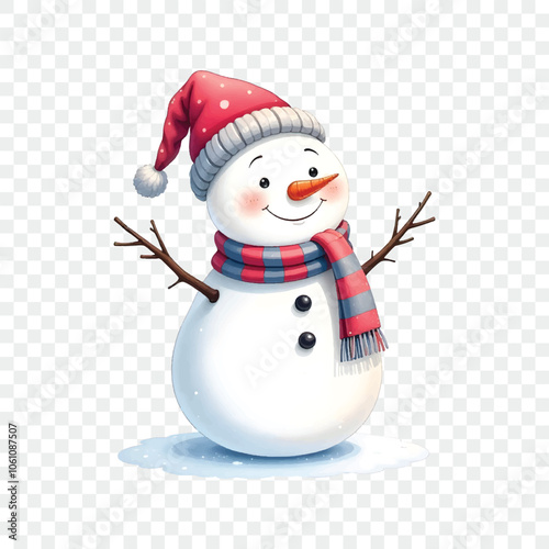 Watercolor winter snowman. Christmas. New Year