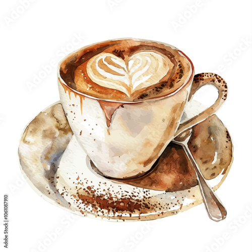 A watercolor vector of Cappuccino, isolated on a white background.