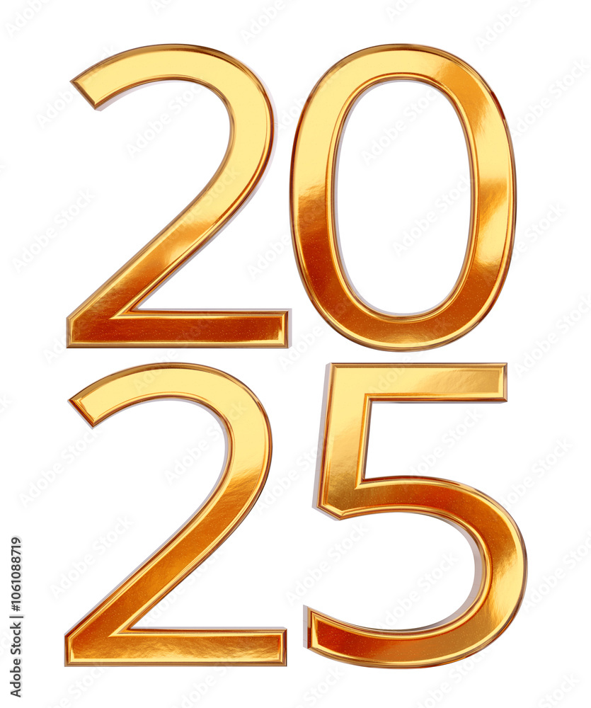 year 2025, bold letters number 2025 as new year and sylvester as luxury and good best changes, isolated gold metallic glossy shiny color year 2025, bold letters number 2025 as new year and sylvester as luxury and good best changes, isolated gold metallic glossy shiny color