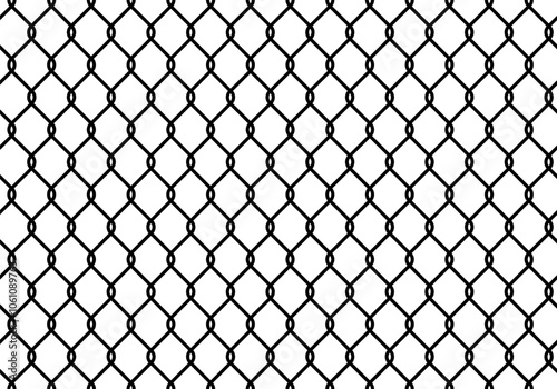 Steel wire chain link fence seamless pattern. Metal lattice with rhombus, diamond shape silhouette. Grid fence background. Prison wire mesh seamless texture