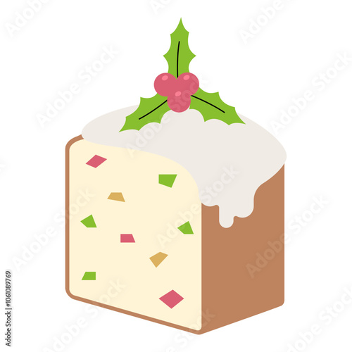 Christmas fruitcake. National Fruitcake Month. Stollen, traditional German holiday fruitcake. Traditional Christmas cake with fruits and nuts