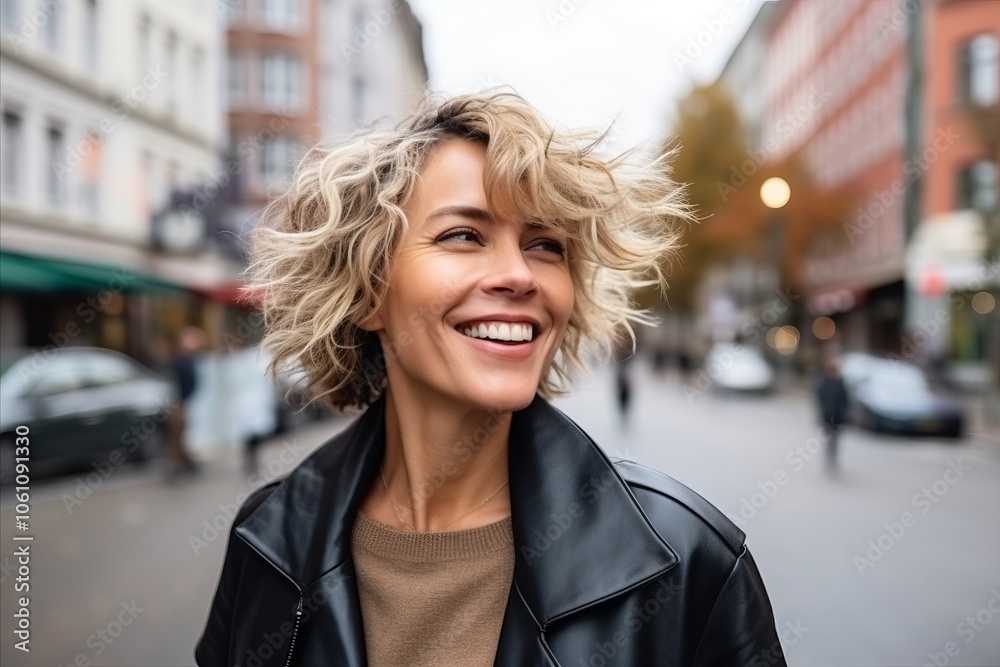 Portrait of a happy young woman with blond hair in the city Portrait of a happy young woman with blond hair in the city