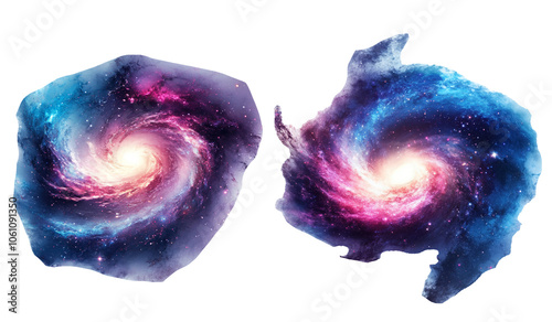 swirling vibrant galaxies with nebulae stars and cosmic dust clouds in irregular shapes against a Transparency Background ideal for space science astronomy and fantasy themed projects photo