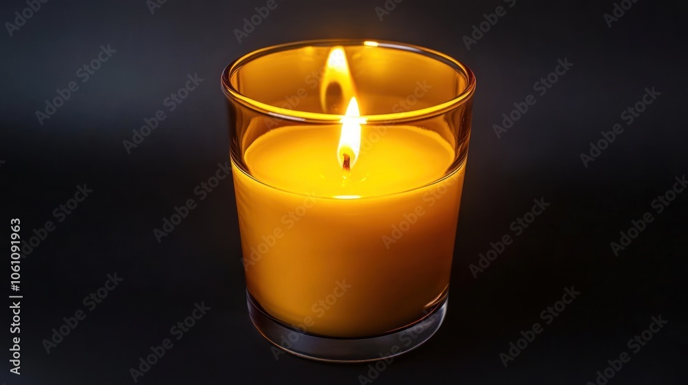 A Single Lit Candle in a Glass Jar on a Black Background A Single Lit Candle in a Glass Jar on a Black Background