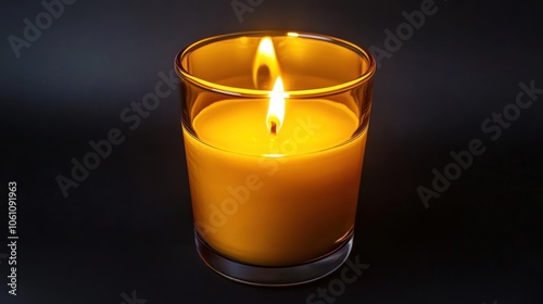 A Single Lit Candle in a Glass Jar on a Black Background