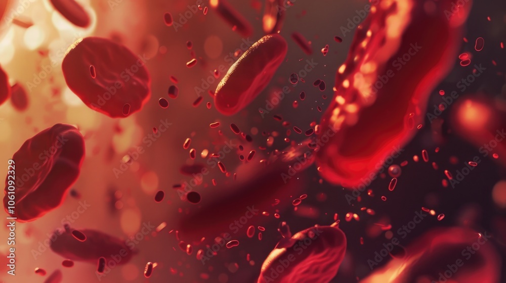 Fototapeta premium Splash of red blood cells against blurred background.