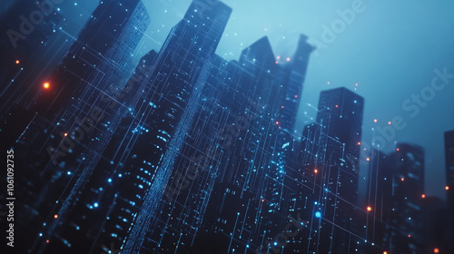 Wallpaper Mural Smart digital city with connection cyber security network reciprocity over the cityscape . future smart wireless digital city and social media networking systems that connects people within the city Torontodigital.ca