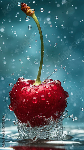 Cherry and ice cubes