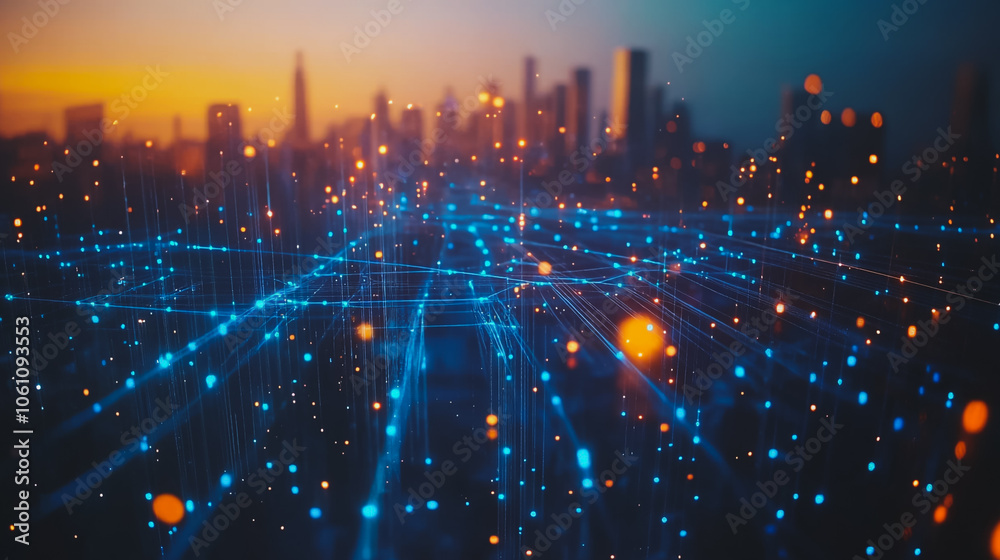Smart digital city with connection cyber security network reciprocity over the cityscape . future smart wireless digital city and social media networking systems that connects people within the city Smart digital city with connection cyber security network reciprocity over the cityscape . future smart wireless digital city and social media networking systems that connects people within the city