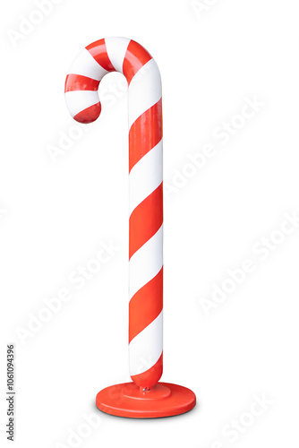 Large red and white candy on stand isolated on white background.