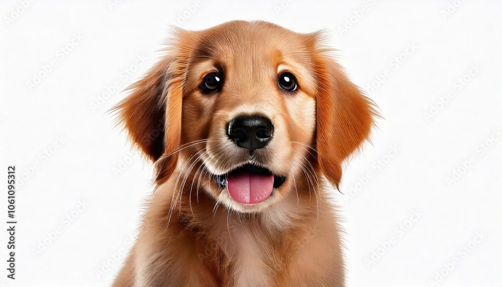 Adorable puppy of a beautiful Golden Retriever on a white background