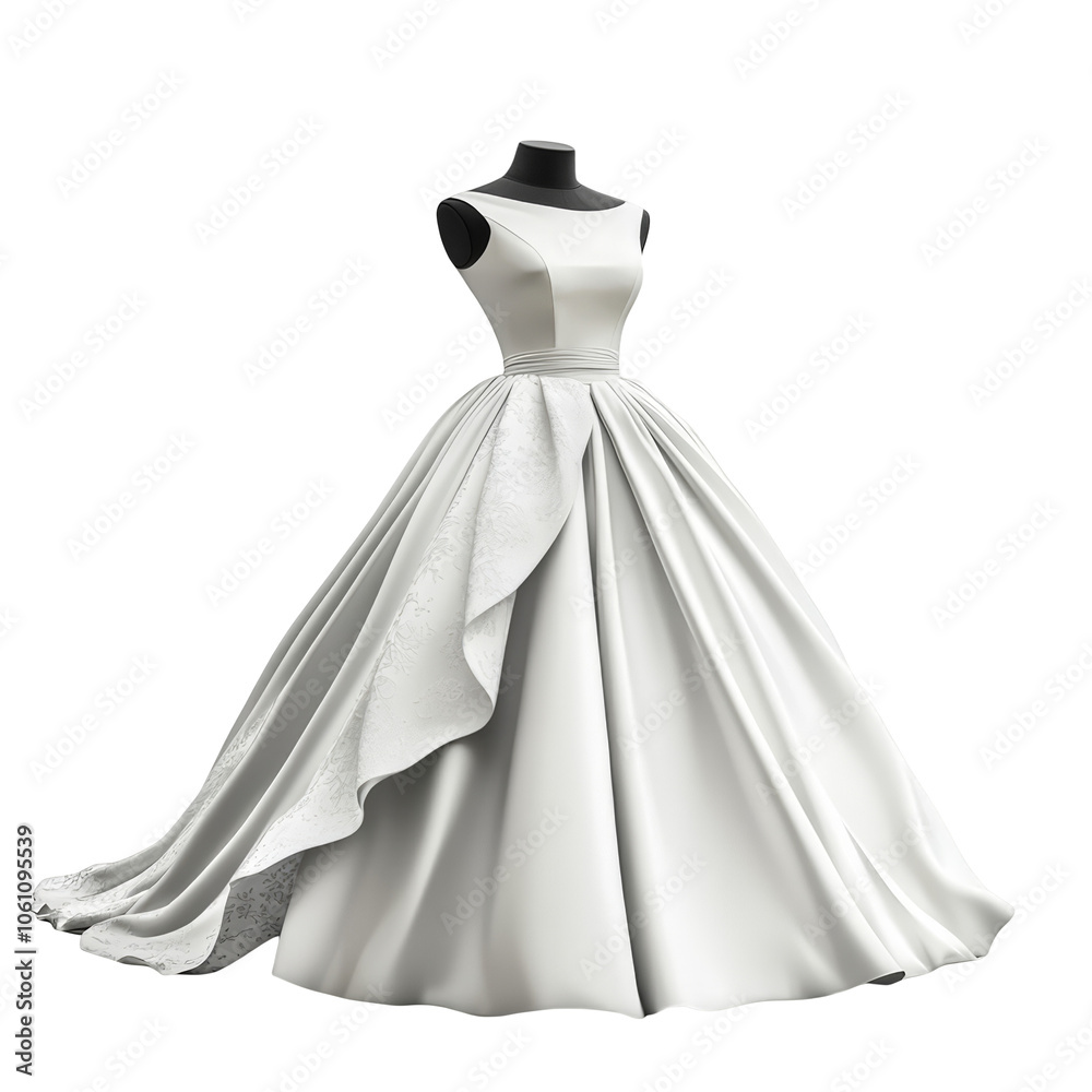 Elegant white wedding dress gown on a mannequin isolated on Transparency Background fashion retail store display bridal shop wedding planner website blog social media post marketing campaign Elegant white wedding dress gown on a mannequin isolated on Transparency Background fashion retail store display bridal shop wedding planner website blog social media post marketing campaign