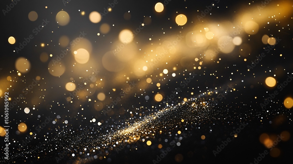 Naklejka premium Black Background with flowing golden glitter