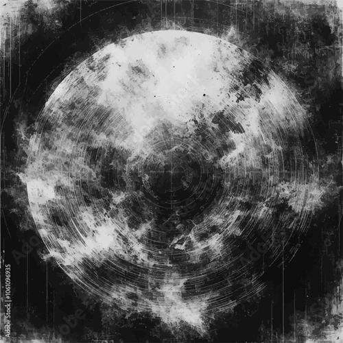 Eclipse Echo: A Cosmic Grunge Art of Celestial Rings. Black Minimal Illustration. Flat Design.