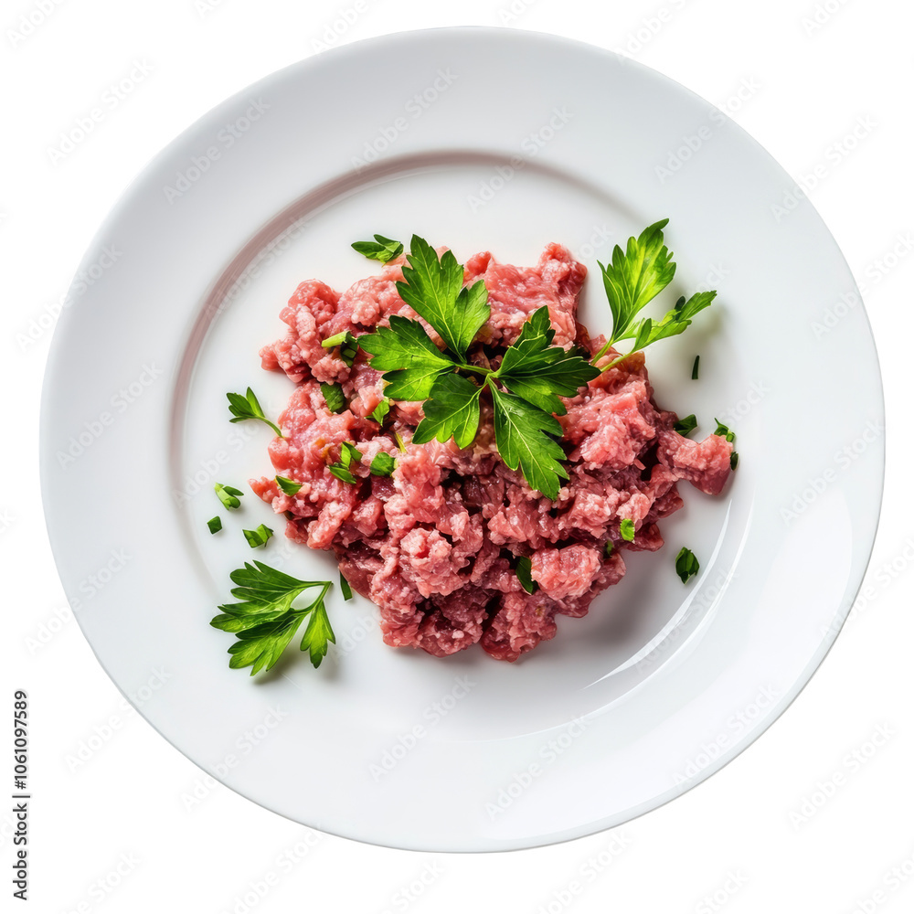 Fresh Raw Minced Meat Ground with Parsley and Chives on White Plate Isolated on Transparency Background Top View Protein Rich Food Ingredient for Various Dishes Healthy Eating Culinary Concept Meat Fresh Raw Minced Meat Ground with Parsley and Chives on White Plate Isolated on Transparency Background Top View Protein Rich Food Ingredient for Various Dishes Healthy Eating Culinary Concept Meat