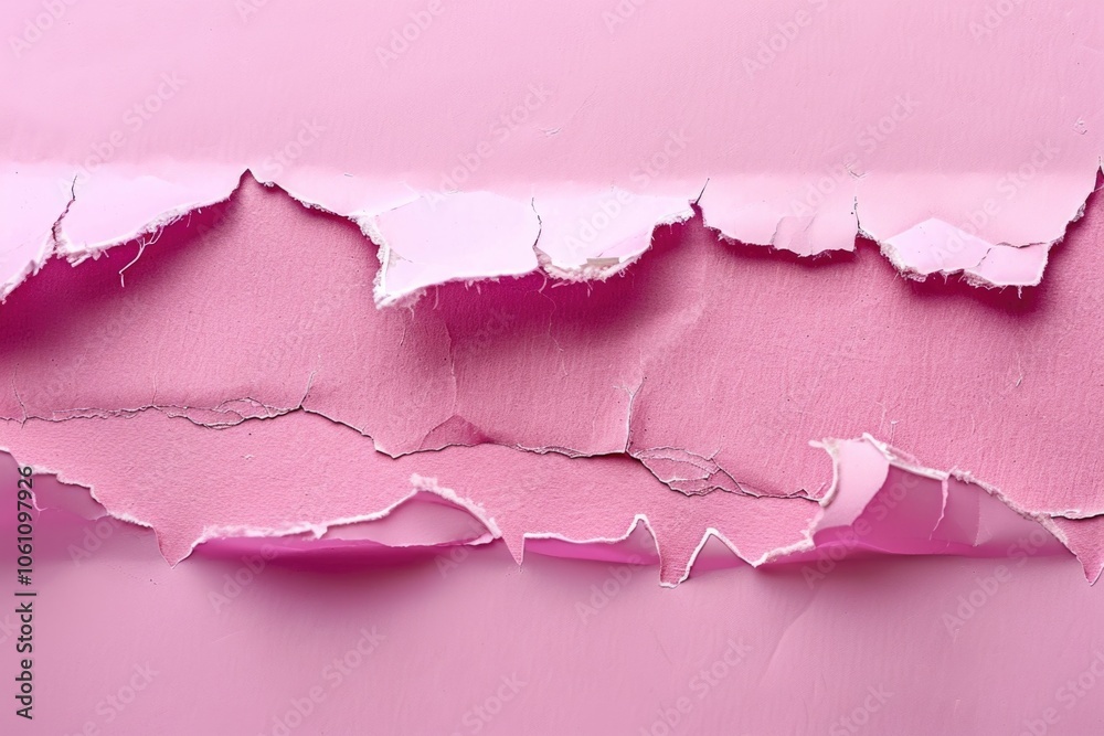 Torn pink paper with visible creases and a vibrant pink background. Abstract ripped texture effect on modern art concept. Torn pink paper with visible creases and a vibrant pink background. Abstract ripped texture effect on modern art concept.
