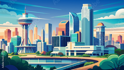 Photos Scenic View of Plano Texas Skyline with Modern Architecture and Clear Blue Sky i