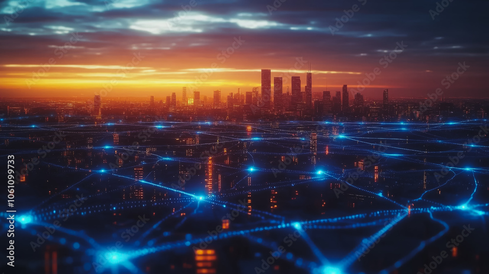 Smart digital city with connection cyber security network reciprocity over the cityscape . future smart wireless digital city and social media networking systems that connects people within the city Smart digital city with connection cyber security network reciprocity over the cityscape . future smart wireless digital city and social media networking systems that connects people within the city