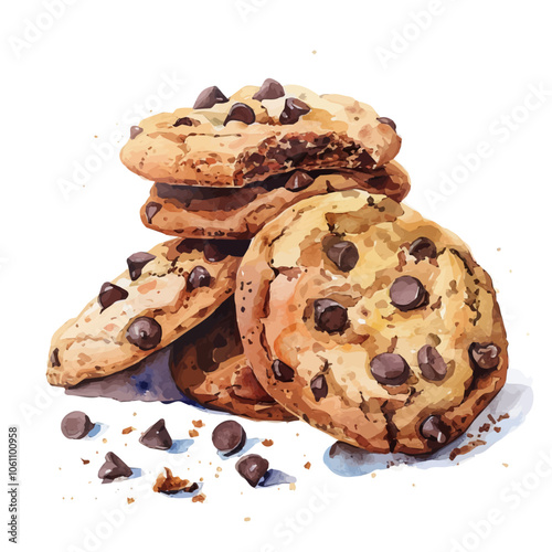 A watercolor vector of Cookies, isolated on a white background.