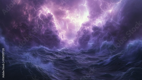 This is a black spotlight smoke stage entertainment background with the image of purple lightning. The scene is hyper realistic.