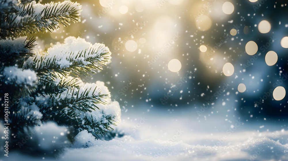 Winter christmas background with snow tree and lots of copy space Winter christmas background with snow tree and lots of copy space
