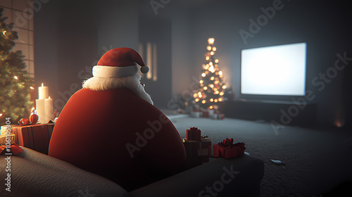 santa  watching tv in a living room 