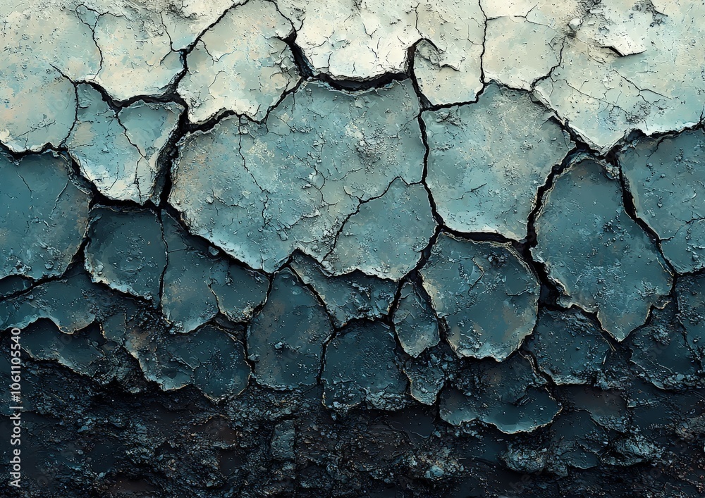 Cracked surface with varying shades of blue and gray, resembling dry earth or paint. Cracked surface with varying shades of blue and gray, resembling dry earth or paint.