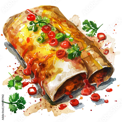 A watercolor vector of Enchilada, isolated on a white background.