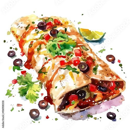 A watercolor vector of Enchilada, isolated on a white background.