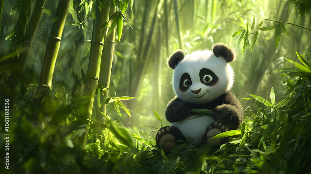 High Quality Baby panda sitting in a lush bamboo forest setting High Quality Baby panda sitting in a lush bamboo forest setting