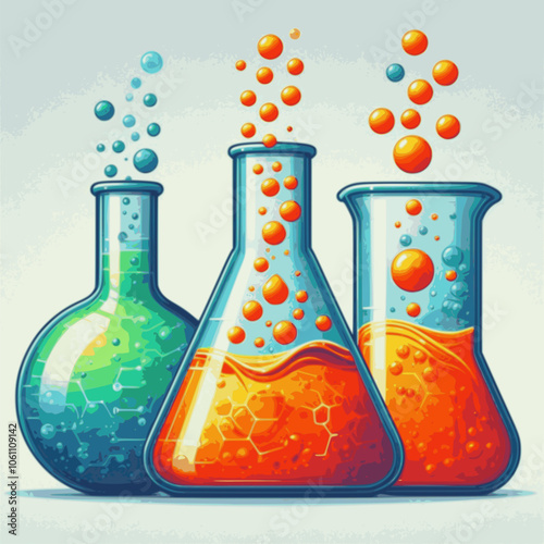 Chemical reaction. Science and chemistry icon. Vector illustration. Multilayer SVG file without gaps between paths.