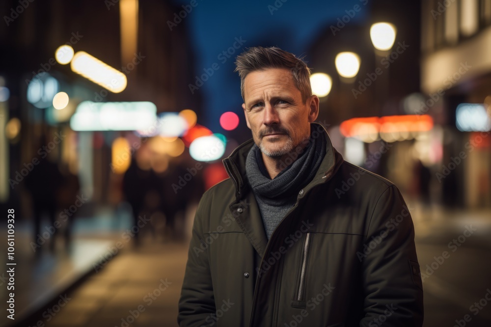 Portrait of a handsome middle-aged man in a city at night Portrait of a handsome middle-aged man in a city at night