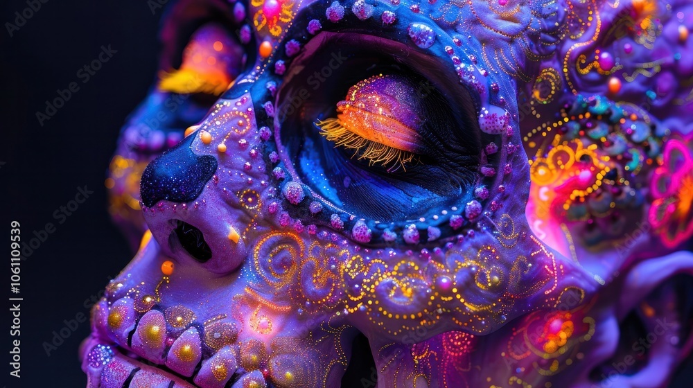 Naklejka premium Mesmerizing macro closeup view of an alien like underwater creature with vibrant psychedelic patterns colors and textures This surreal