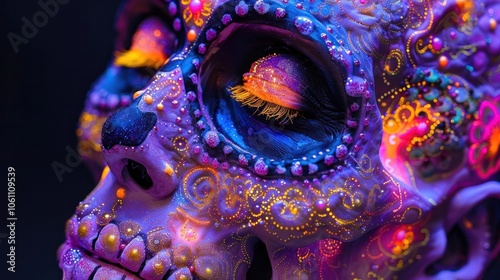 Mesmerizing macro closeup view of an alien like underwater creature with vibrant psychedelic patterns colors and textures  This surreal