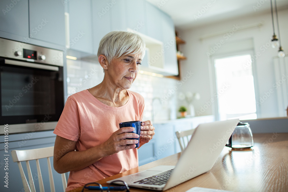 Senior woman working on laptop at home Senior woman working on laptop at home
