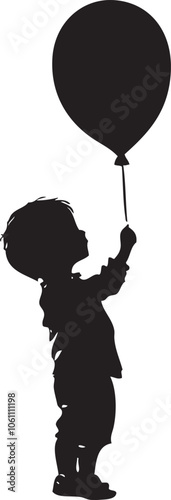 silhouette of kid hanging a balloon