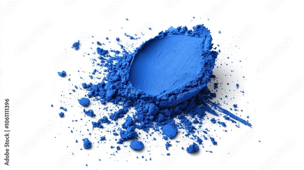 Blue Eye Shadow Powder Spilled on White Background Blue Eye Shadow Powder Spilled on White Background