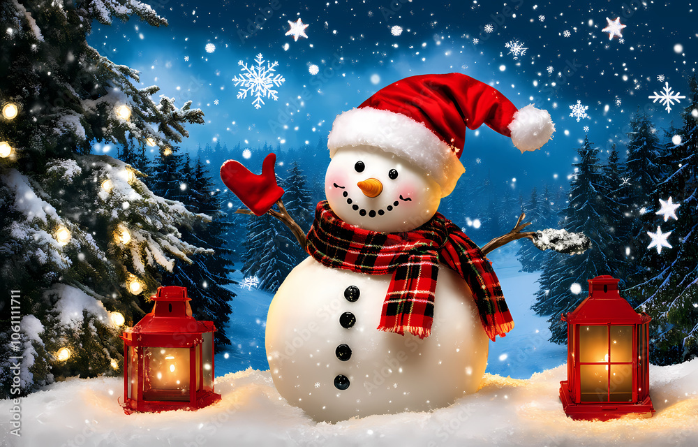 Obraz premium snowman of snow, Christmas Greeting Card with Text Space