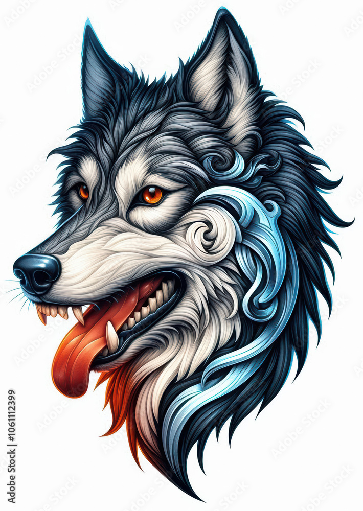 Fototapeta premium TRIBAL TATOO トライバル タトゥ 狼 wolf